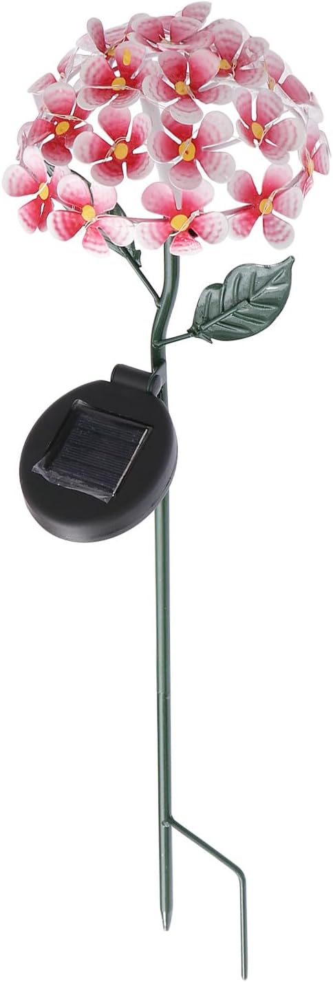 ARTIBETTER Solar Hydrangea Outdoor Lawn Stick Lamp, Red Solar Garden Path Light with Ground Stake for Patio and Yard Decoration