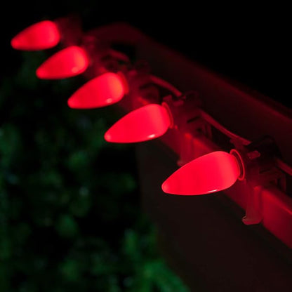 Wintergreen Lighting C9 OptiCore LED Commercial Outdoor Christmas Lights – Heavy Duty String Lights; Wedding Lights; White Wire (50 Lights, 50 Ft, Red Smooth/Opaque)