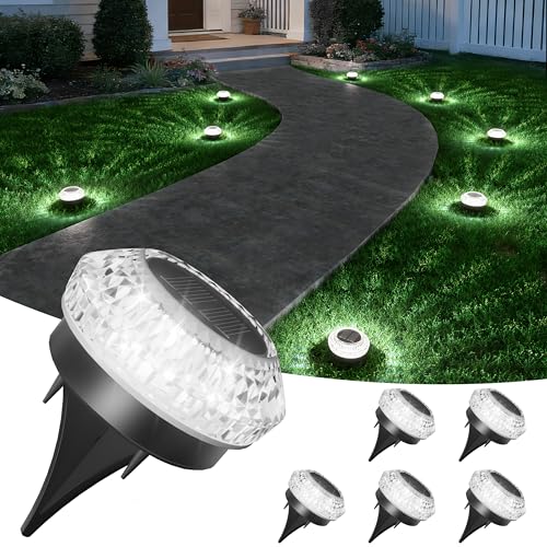 VOLISUN Solar Ground Lights Outdoor,6 Pack Flat Solar Pathway Lights