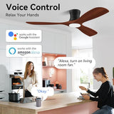 52” Wood Smart Low Profile Ceiling Fans with Lights and Remote,Flush Mount