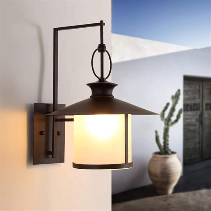 Wall Mounted Light Wall Lamp Retro Villa Garden Patio Waterproof Rainproof E27 Large Glass Outdoor Farmhouse Porch Exterior Wall Lights Shade Aisle Wall Light Restaurant cafe garden(Black) Readi