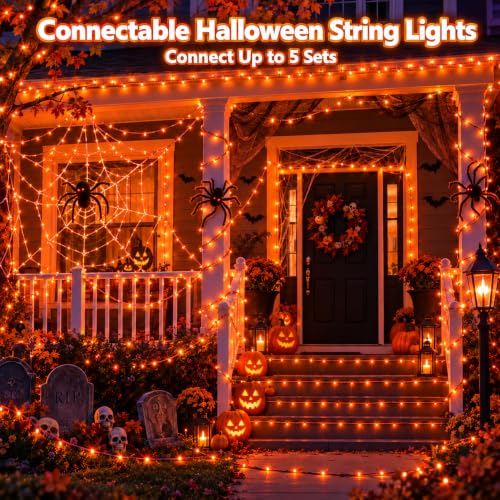 Connectable 240 LED Orange Halloween Lights, String Lights Indoor Outdoor