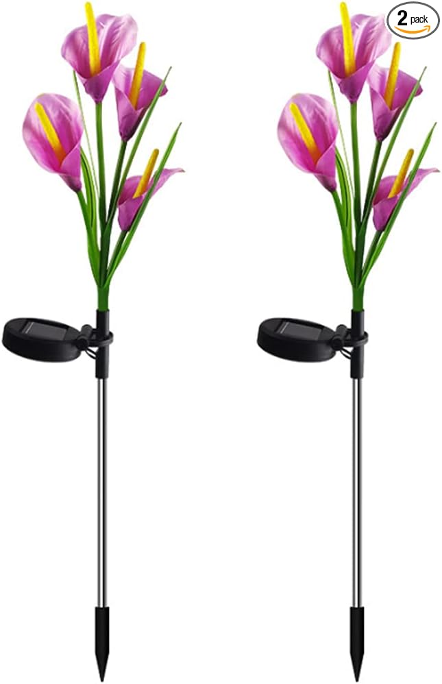 Aolyty Solar Garden Lights Outdoor Multi-Color Changing LED Solar Calla Lily Light IP65 Waterpoof Flower Lights for Patio, Garden, Lawn, Yard Pathway Decorative (Purple, 2 Pack)