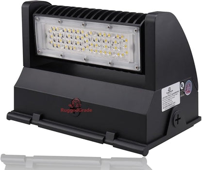 RuggedGrade 40W - Rotate IV Series LED Wall Pack - 5,800 Lumens - Color Selectable 3000K/4000K/5000K - Outdoor LED Wall Light - Black Housing - DLC 5.1 Premium