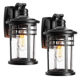Darkaway Outdoor Porch Lights Wall Mount, Outdoor Light Fixtures Sconces Wall Lighting with Seeded Glass Waterproof Exterior Lights for Patio Yard House Hallway Doorway Garage(2 Pack, Black)
