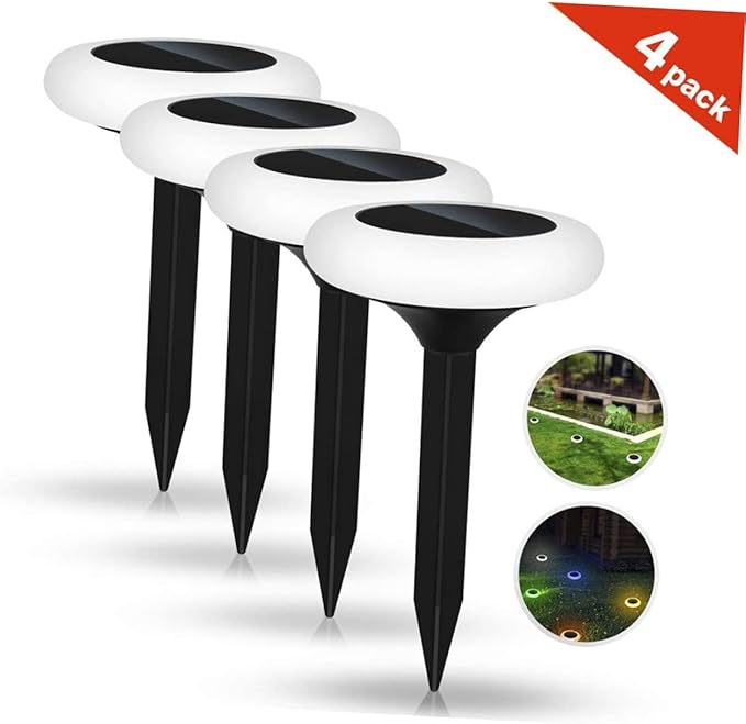 Angoily 4pcs RGB Colorful Solar Ground Plug Lights Solar Pathway Lamp for Outdoor Garden and Landscape Decor Easy Install Energy Saving Lighting Modes