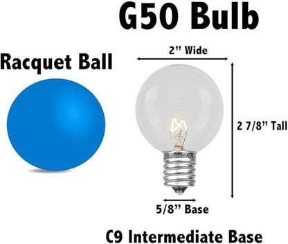 25 Foot G50 Outdoor Patio String Lights with 25 Red Globe Bulbs – Indoor Outdoor String Lights – Market Bistro Café Hanging String Lights – C9/E17 Base - Black Wire