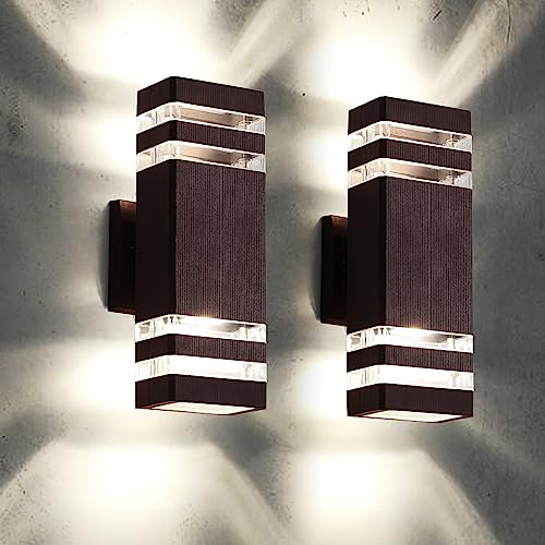 2 Pack Outdoor Wall Light Fixtures, Modern Exterior Lights for House, Brown