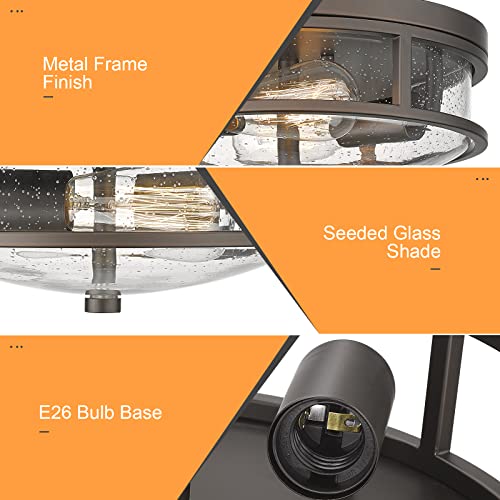 Flush Mount Ceiling Light Fixture, 12 inch 2-Light Modern Farmhouse Ceiling Light with Seeded Glass for Bedroom, Entryway, Kitchen Hallway, ROS88 ORB