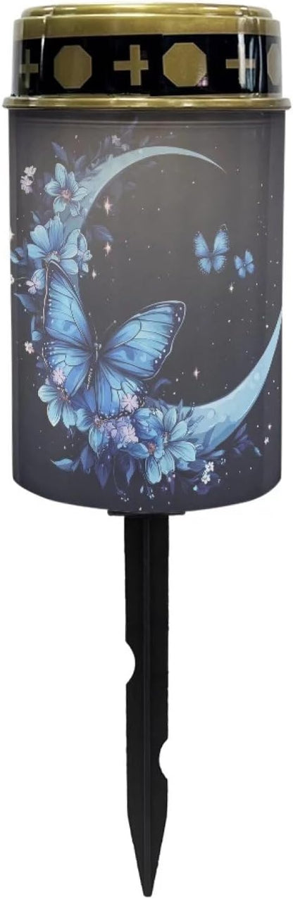 Butterfly Moon Floral Solar Garden Lights,Solar Decorative Lights,Waterproof Solar Outdoor Lights,Solar Stake Lights for Cemetery Grave Garden Patio Yard Lawn Decoration