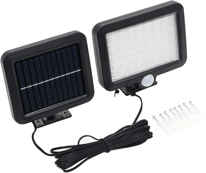 vidaXL Solar Powered Outdoor Lamp with Motion Sensor, Weather-Resistant ABS Material, High-Powered 56 LED Lights - Black