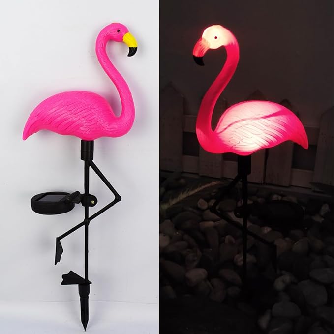 yaokingdom Waterproof Solar Flamingo Garden Light, Durable Blow Molded Yellow Beak and red Body Flamingo Shape, Bird feet and Ground Plug Removable