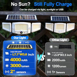 Solar Lights Outdoor Waterproof - Dual Motion Sensors & Rechargeable Battery, 3 Charging Methods Solar Flood Lights, Smart Display LED Security Lights for Garage, Porch, Patio, Yard