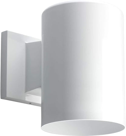 Progress Lighting 5-Inch Cylinder Outdoor Wall Sconce, 1-Light Modern Wall Mount Light, Interior and Exterior Lighting for Home or Porch, Aluminum Construction, White (P5674-30)