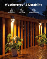 4 Pack Warm White Solar Fence Lights, Black Stainless Steel Shell