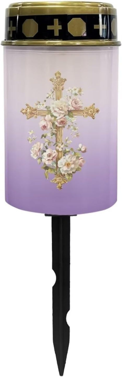 Floral Yard Decorations Outdoor Cemetery Solar Lights for Grave Cross Bright Light for Garden, Lawn,Patio,Yard Decoration