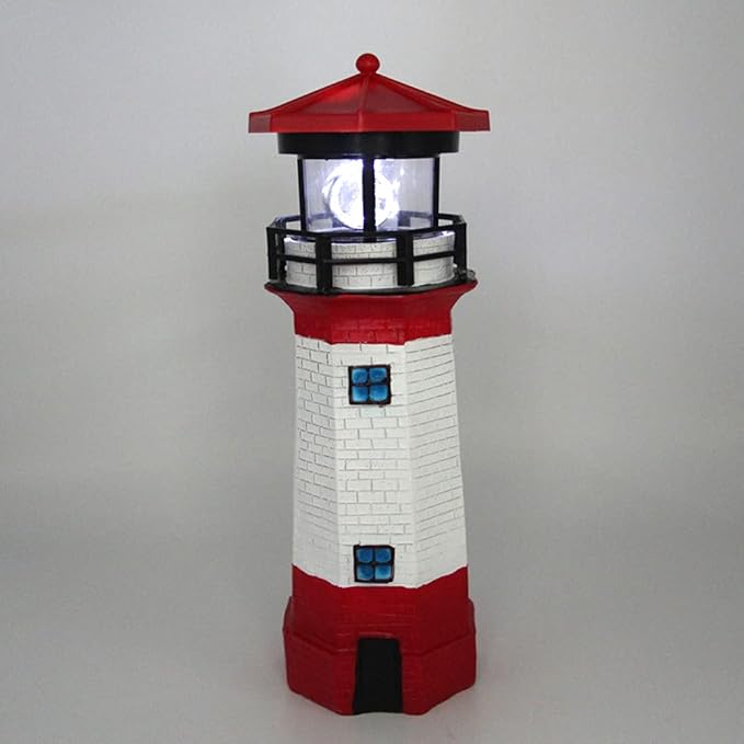 Solar Lighthouse Outdoor Solar Rotating LED Lighthouse Light Waterproof Lighthouse Statue Decorative LED Rotating Lamp for Garden Landscape Outside Yard(Red)
