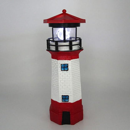 Solar Lighthouse Outdoor Solar Rotating LED Lighthouse Light Waterproof Lighthouse Statue Decorative LED Rotating Lamp for Garden Landscape Outside Yard(Red)