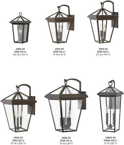 Hinkley Alford Place 2565OZ-LL Large Outdoor LED Wall Mount Lantern - Die Cast Aluminum Frame, Sealed Clear Glass, Dimmable - Oil Rubbed Bronze