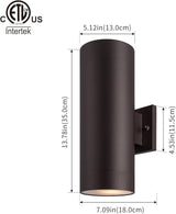 mirrea 14" Modern Outdoor Porch Light Patio Light in 2 Lights with Aluminum Cylinder and Tempered Glass Cover | Lumora