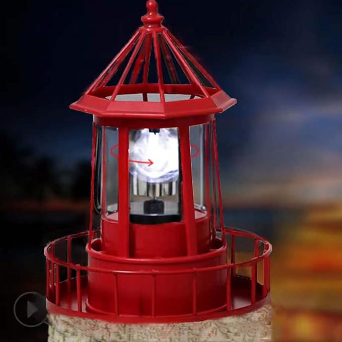 LED Solar Powered Lighthouse, 360 Degree Rotating Lamp Courtyard Decoration Waterproof Garden Smoke Towers Statue | Lumora