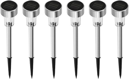NUOBESTY 6pcs Solar Path Lights Outdoor Yard Landscape Lighting 55 Stainless Steel Waterproof White LED Garden Lawn Driveway Decorative Ground Stake