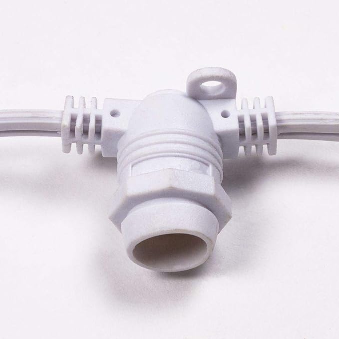 fantado (Cord Only 25 Socket Outdoor Commercial DIY String Light 29 FT White Cord w/ E12 C7 Base, Weatherproof | Lumora