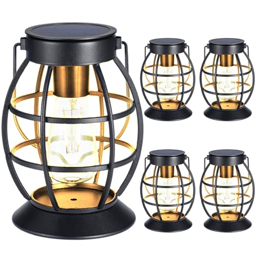 LeiDrail Solar Lanterns Outdoor, Hanging Metal Lights, Dual LED, 4 Pack