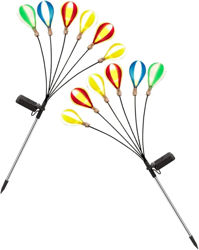 2pcs Solar Powered Hot Air Balloon LED Stake Lights for Outdoor Garden Lawn, Decorative Solar Pathway Lights with Firefly Effect for Patio and Camping