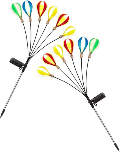 2pcs Solar Powered Hot Air Balloon LED Stake Lights for Outdoor Garden Lawn, Decorative Solar Pathway Lights with Firefly Effect for Patio and Camping