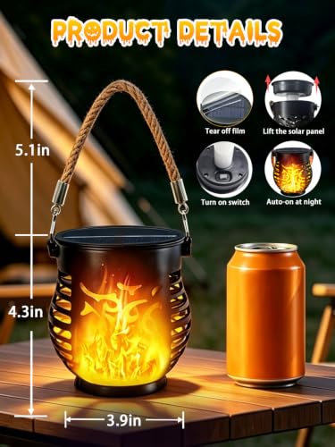 6 Pack Solar Lanterns Outdoor Waterproof Halloween Hanging Flame Lights