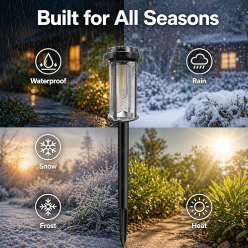 DERAYSION 12 Pack Solar Lights Outdoor, 21" Solar Pathway Lights Auto On/Off Waterproof Garden Lights for Path, Yard, Walkway, Driveway Decor, Warm White