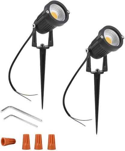 Youngine Pack of 2, 12V Low Voltage LED Landscape Lights Waterproof Outdoor Walls Trees Flags Spotlights 5W COB Garden Yard Path Lawn Light with Spike Stand (Warm),NO Plug