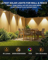 Solar Fence Lights Outdoor,3000/4500/6000K/RGB 13 Mode 8PACK Fence Lights Solar Powered High Brightness LED Lens IP65 Waterproof Solar Wall Light for Outside/Patio/Step/Backyard/Railing/Pool/Deck