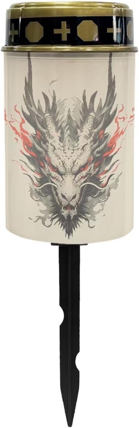 Dragon Print Solar Garden Lights Solar Cemetery Solar Lights Outdoor Solar Garden Stake Lights for Cemetery Grave Yard Patio Decoration Memorial Gifts