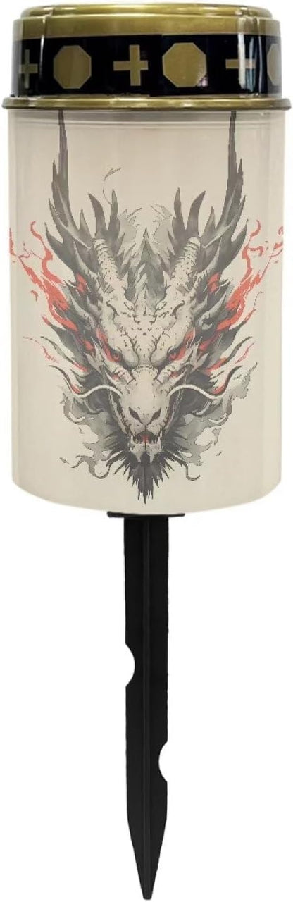 Dragon Print Solar Garden Lights Solar Cemetery Solar Lights Outdoor Solar Garden Stake Lights for Cemetery Grave Yard Patio Decoration Memorial Gifts