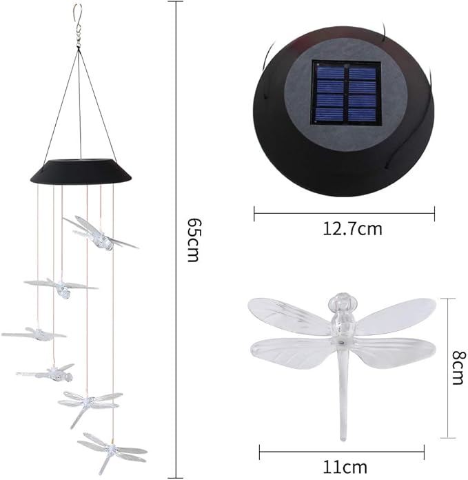 Solar Mobile Lights Hanging Wind Chime, Color Changing Outdoor Solar Garden Decorative Lights for Walkway Pathway Backyard Decoration Parties (Clear Dragonfly)