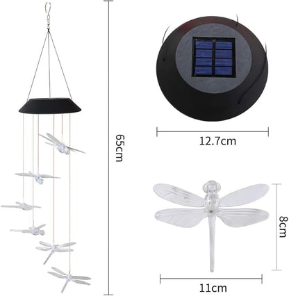 Solar Mobile Lights Hanging Wind Chime, Color Changing Outdoor Solar Garden Decorative Lights for Walkway Pathway Backyard Decoration Parties (Clear Dragonfly)