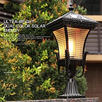 Post LightsLED American Solar Fence Light Square Solar Stigma Lamp Outdoor Waterproof Garden Path Lawn Step Landscape Lights No Wiring Is Required IP23 Classic Aluminium Glass Lighting Super Bright Wa