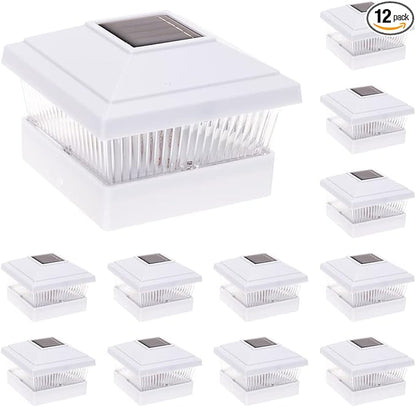 GreenLighting 12 Pack Classic #2 Solar Power Outdoor Garden Pathway Deck Dock Patio Fence Post Light for 5x5 PVC Posts (Off-White)
