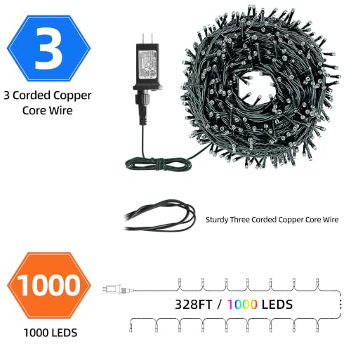Chuya Christmas Tree Lights Outdoor Indoor String Lights,1000LED 328FT