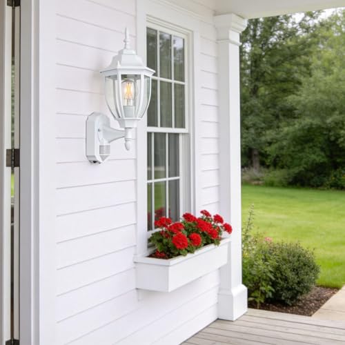 Porch Lights Outdoor Motion Sensor Wall Sconce Anti-Rust Aluminum, Exterior Outdoor Wall Lights Dusk to Dawn Porch Light Fixture Wall Mount for House Outside Patio White