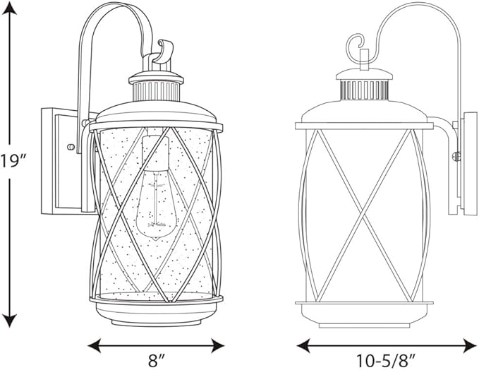 Progress Lighting Hollingsworth Collection 1-Light Clear Seeded Glass Farmhouse Outdoor Medium Wall Lantern Light Textured Black