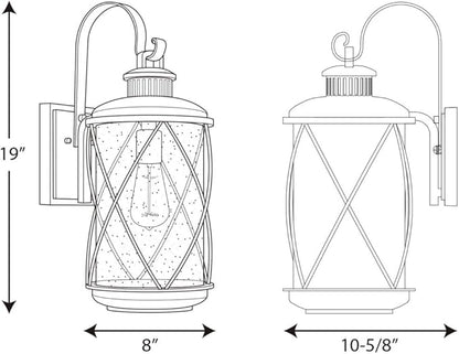 Progress Lighting Hollingsworth Collection 1-Light Clear Seeded Glass Farmhouse Outdoor Medium Wall Lantern Light Textured Black