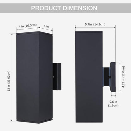 Cerdeco Aluminum Modern Outdoor Wall Light, Exterior Up Down Light Fixtures Matte Black [UL Listed] (2 Pack)