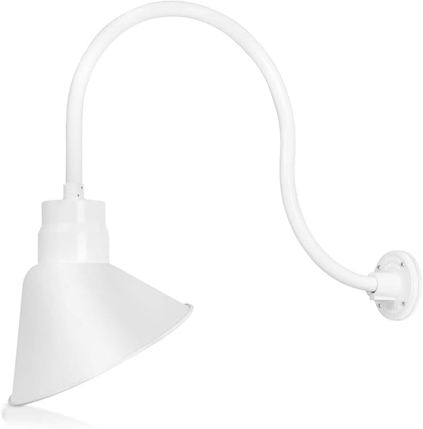 12in. White Outdoor Angle Shade Gooseneck Sign Light Fixture with 24in. Long Extension Arm - Wall Sconce Farmhouse | Lumora