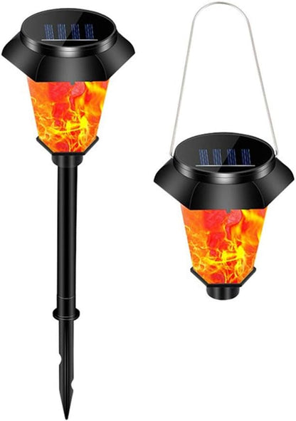 Ulalaza 2Pcs Solar Outdoor Lights 12 LED Flickering Flames Torch Light Waterproof Landscape Ligh Auto On/Off Path Lights
