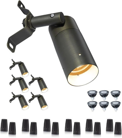 Gardenreet Brass Low Voltage Down Lights, 12V Outdoor LED Landscape Spot Downlights for Pillar Tree Gazebo Architectural with 5W MR16 LED Bulb 2700K Warm White(6 Pack)