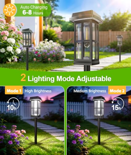 Ahaorigin 4 Pack Solar Pathway Lights Outdoor, 2 Lighting Modes Waterproof Solar Lights Outdoor, Brighter Up to 15Hrs Outdoor Solar Lights for Garden Landscape Path Walkway Driveway Sidewalk