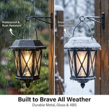 Solar Lanterns Outdoor Waterproof, Hanging Solar Lights with Glass Shade - 2 Pack LED Metal Wall Mount Outdoor Light for Yard/Garden/Patio - Black